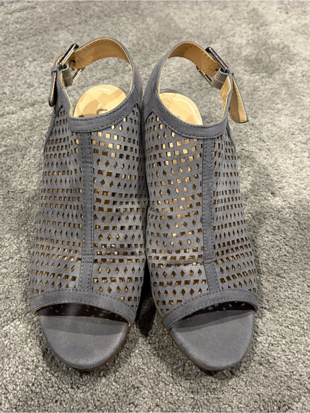 Unisa Pastel Blue Perforated Slingback Block Heel Mule